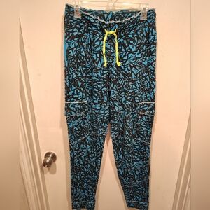 Zumba Women's Blue Suave Printed Cargo Stretch Fitness Workout Pants Sz S Casual